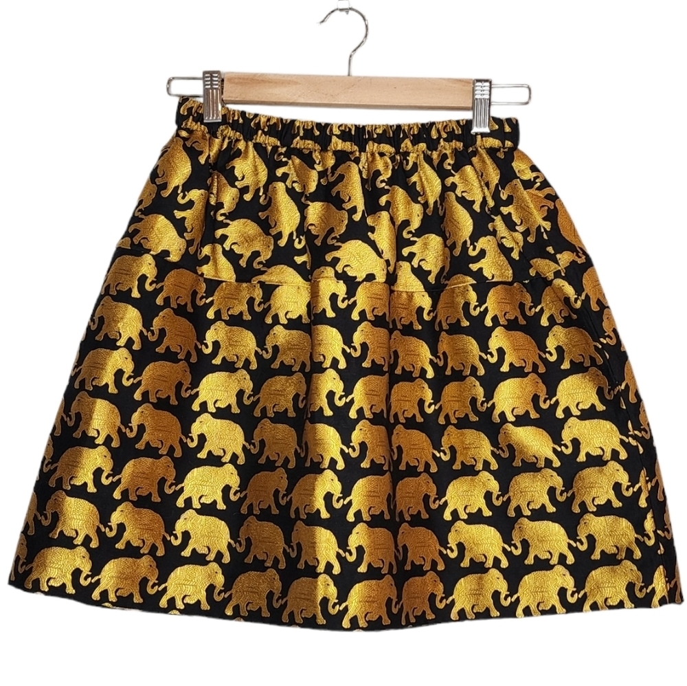 Crewcuts Elephant Print Gold Black Pull On Skirt Kids Youth Size 14